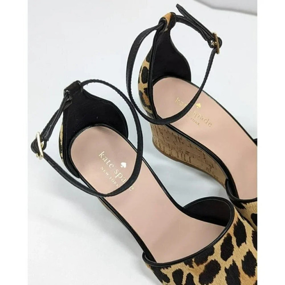 Kate Spade Women's Lonnie Leopard Calf Hair Wedge Sandals Size 9 M (MSRP $198) - Picture 7 of 11